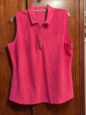 Sleeveless Pink Zip-Front Collar Tank Top